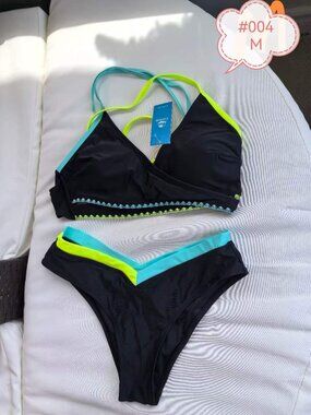 NWT Cupshe 2-Piece Bikini Set - Black & Neon